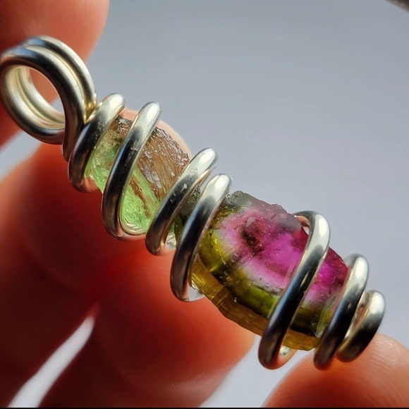 Moldavite & Watermelon Tourmaline Pendant - Picture 2 of 9